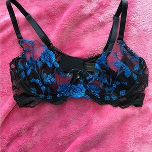 Honey Birdette Black and Blue Floral Lace Bra
